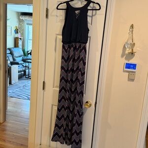 Three Hearts Navy and Multicolor Chevron Maxi Dress